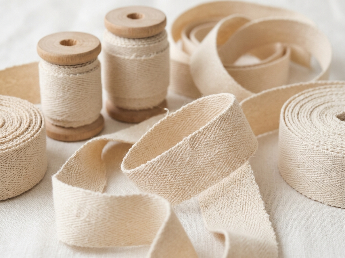 Natural unbleached cotton tape rolls with soft matte texture
