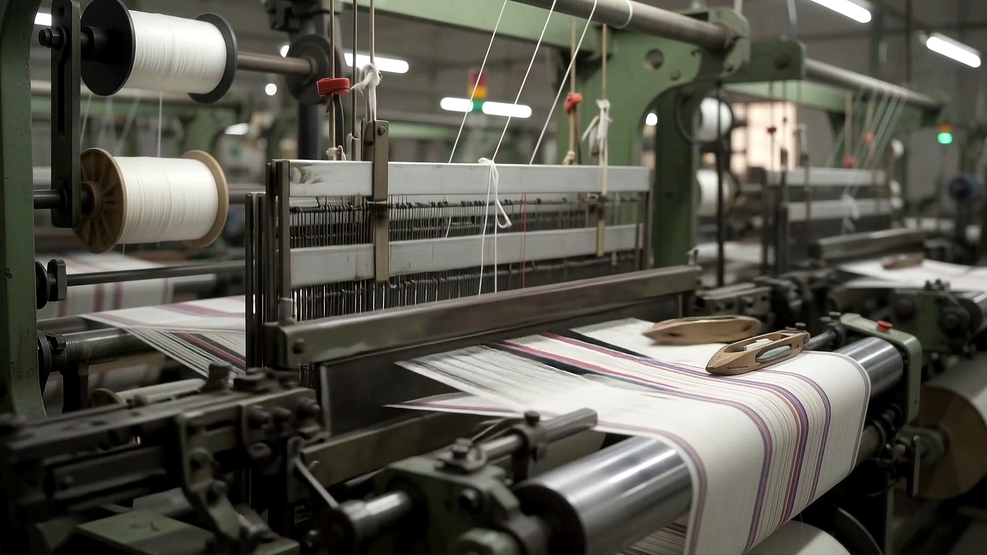 Textile tape weaving machinery operating on the production floor at Vishakha Enterprises